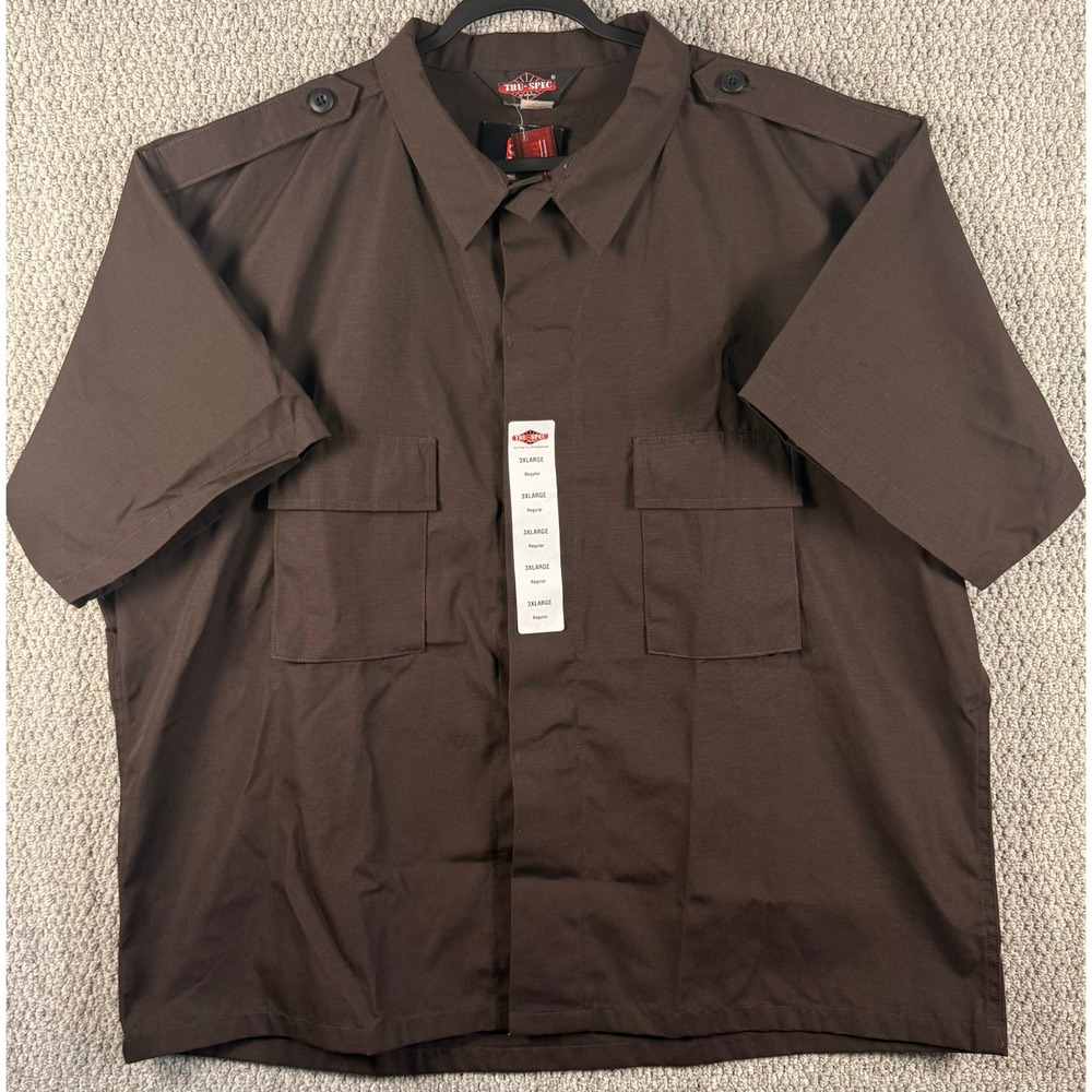 TRU-SPEC Tactical Shirt Men 3XL Brown Short Sleeve BDU Ripstop Work Uniform NWT